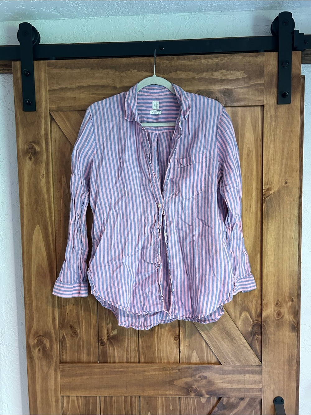GAP Pink and Purple Linen Striped Button-Down Shirt